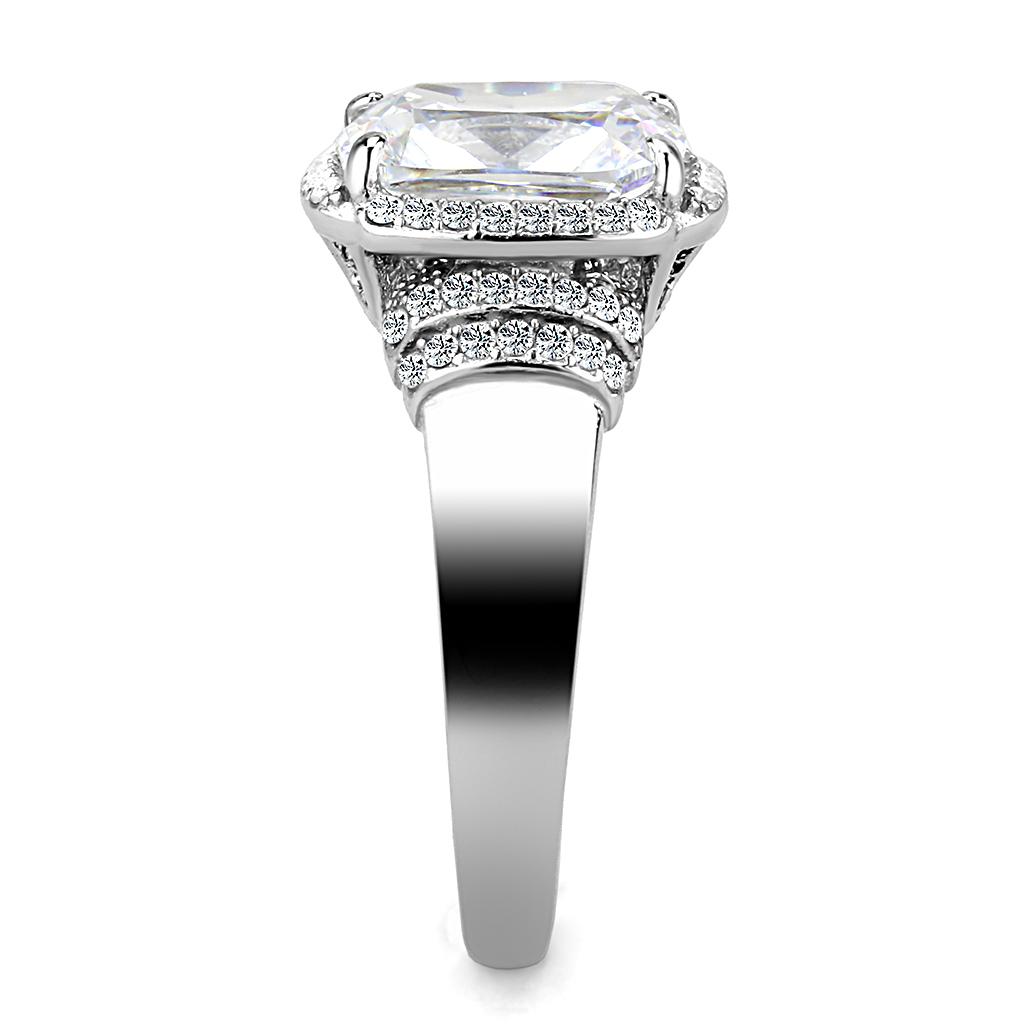 DA024 - High polished (no plating) Stainless Steel Ring with Cubic in Clear