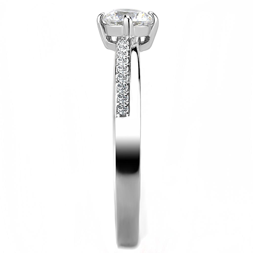 DA025 - High polished (no plating) Stainless Steel Ring with AAA Grade CZ in Clear