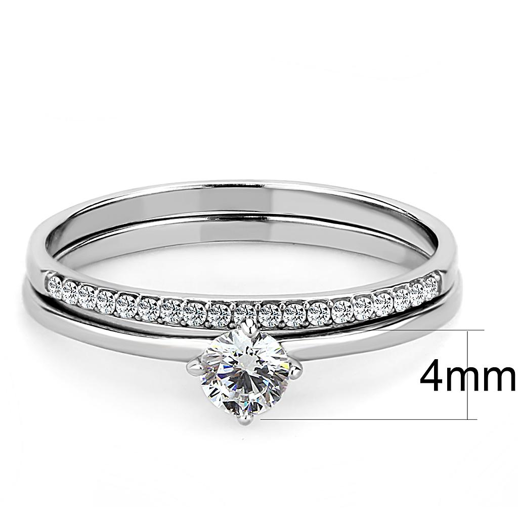 DA026 - High polished (no plating) Stainless Steel Ring with AAA Grade CZ in Clear