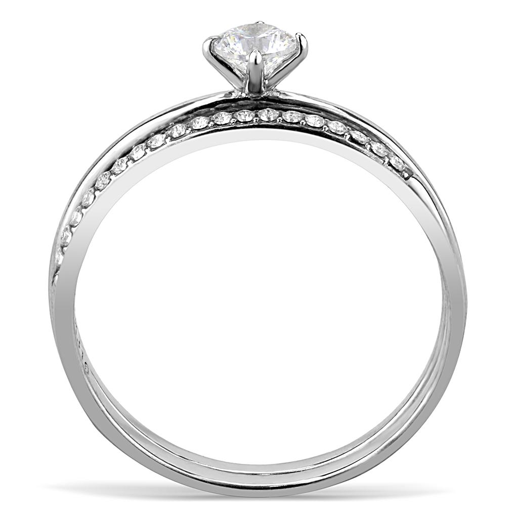 DA026 - High polished (no plating) Stainless Steel Ring with AAA Grade CZ in Clear