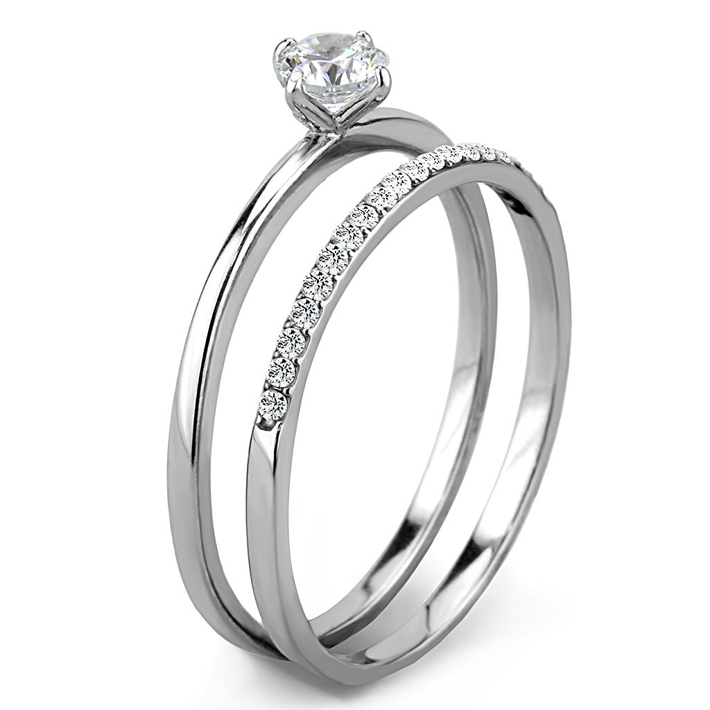 DA026 - High polished (no plating) Stainless Steel Ring with AAA Grade CZ in Clear