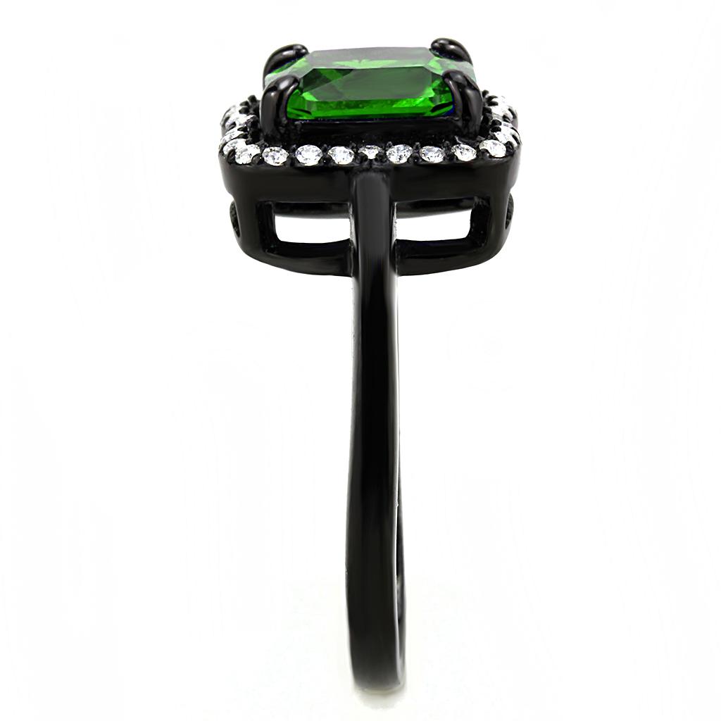 DA029 - IP Black(Ion Plating) Stainless Steel Ring with AAA Grade CZ in Emerald