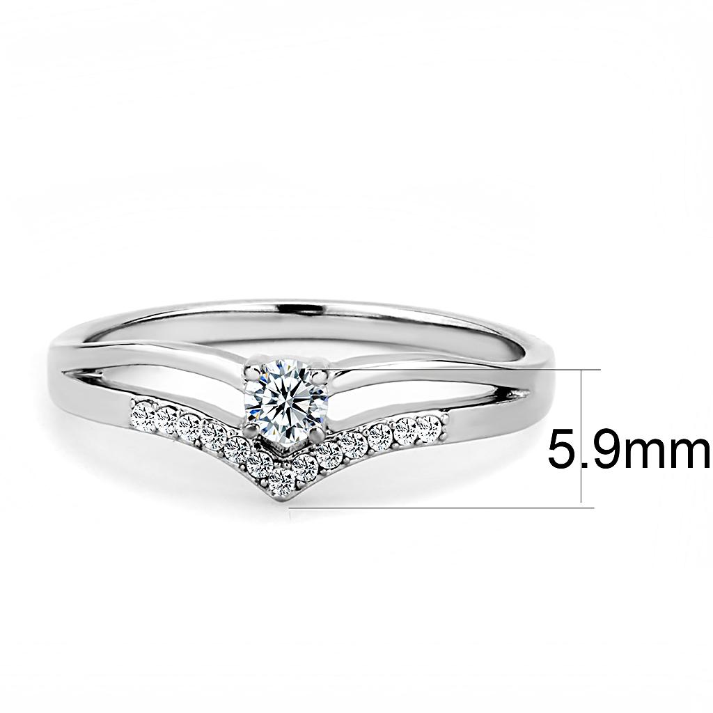 DA030 - High polished (no plating) Stainless Steel Ring with AAA Grade CZ in Clear
