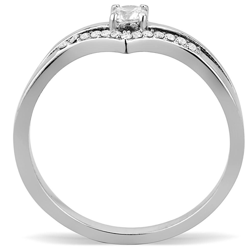 DA030 - High polished (no plating) Stainless Steel Ring with AAA Grade CZ in Clear