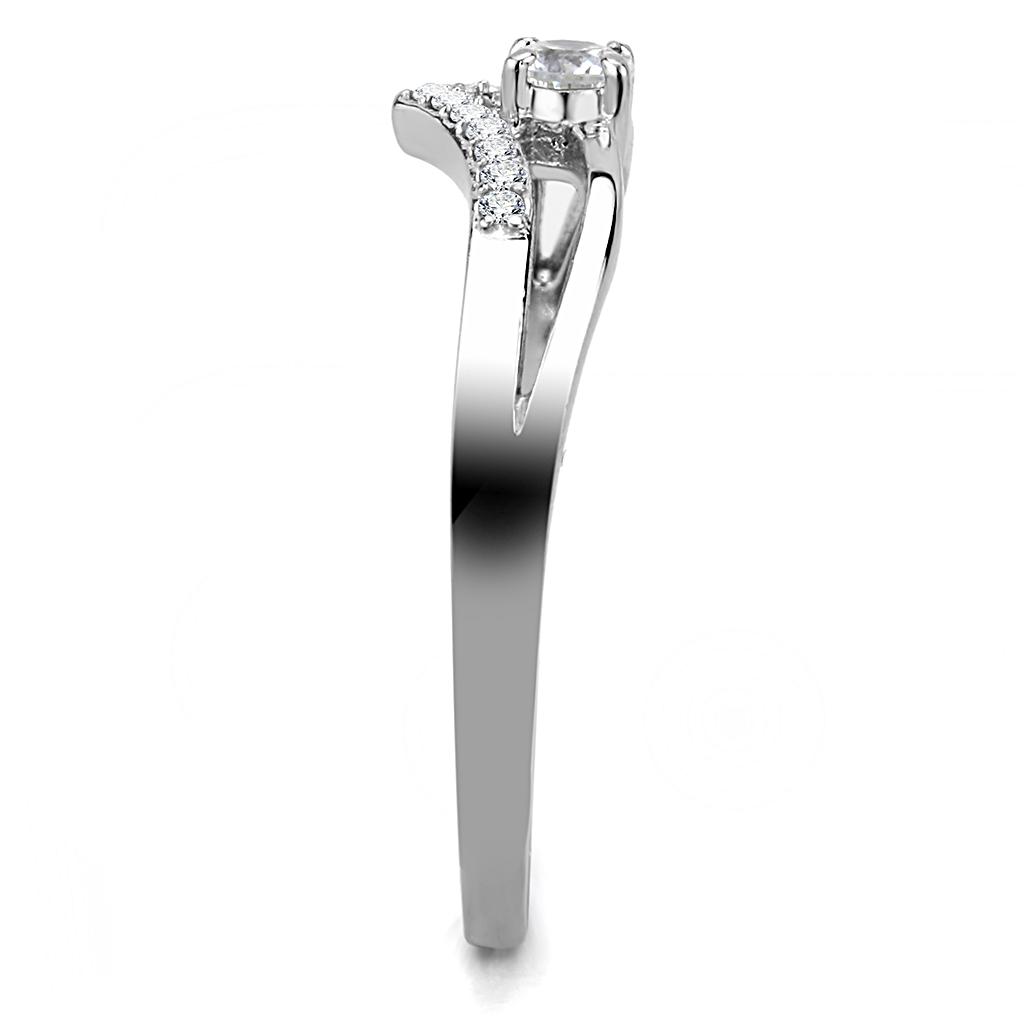 DA030 - High polished (no plating) Stainless Steel Ring with AAA Grade CZ in Clear
