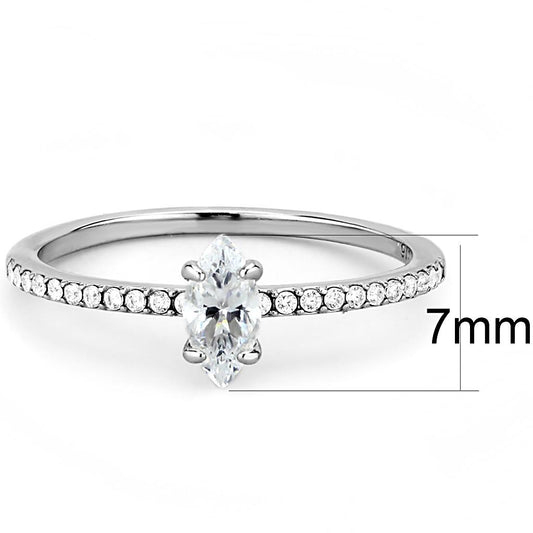 DA031 - High polished (no plating) Stainless Steel Ring with Cubic in Clear