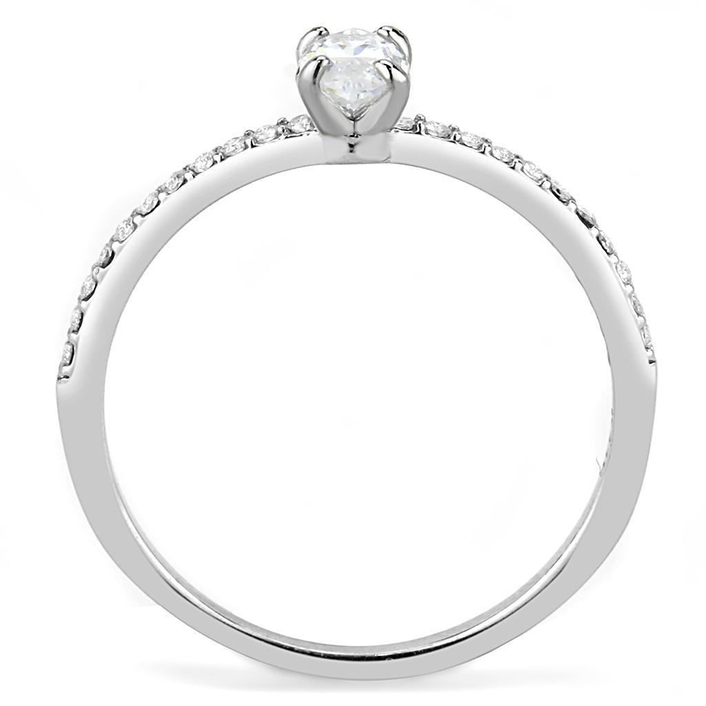 DA031 - High polished (no plating) Stainless Steel Ring with Cubic in Clear