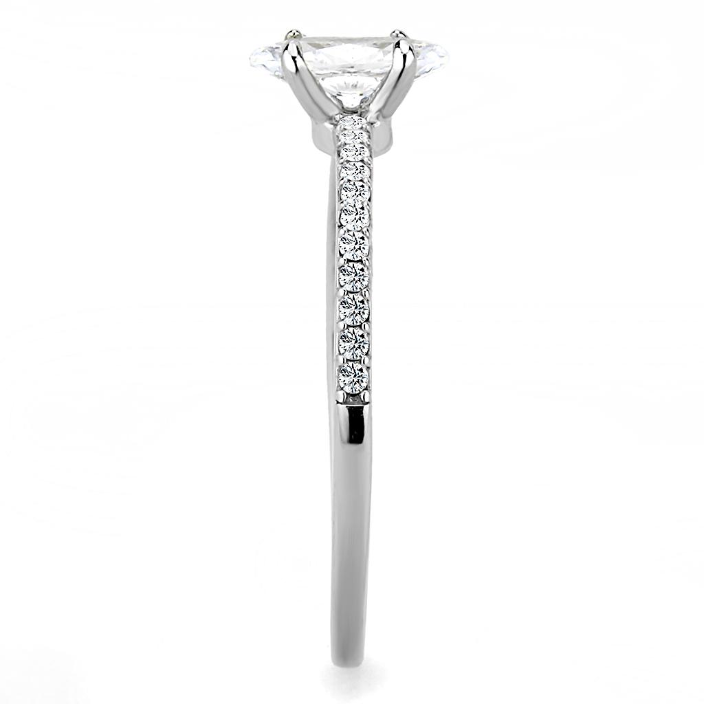 DA031 - High polished (no plating) Stainless Steel Ring with Cubic in Clear