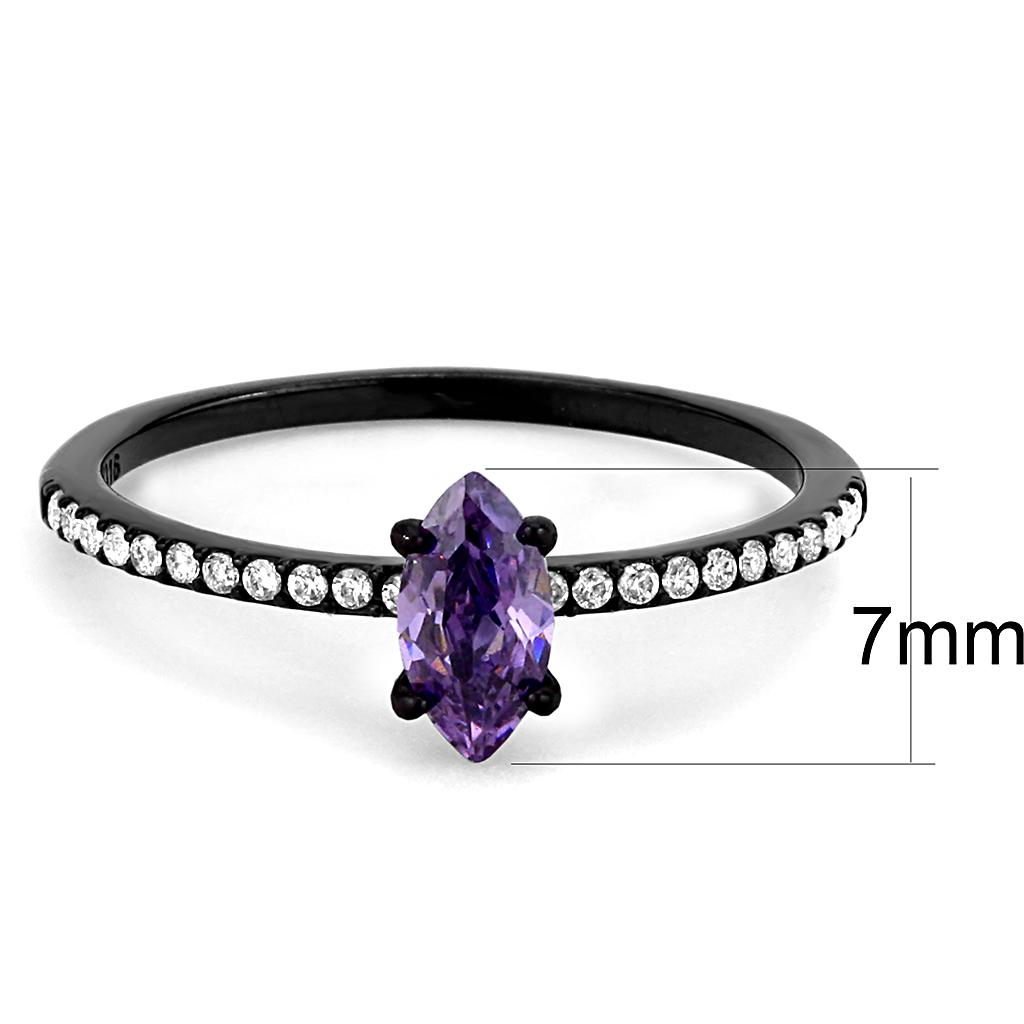 DA032 - IP Black(Ion Plating) Stainless Steel Ring with AAA Grade CZ in Amethyst