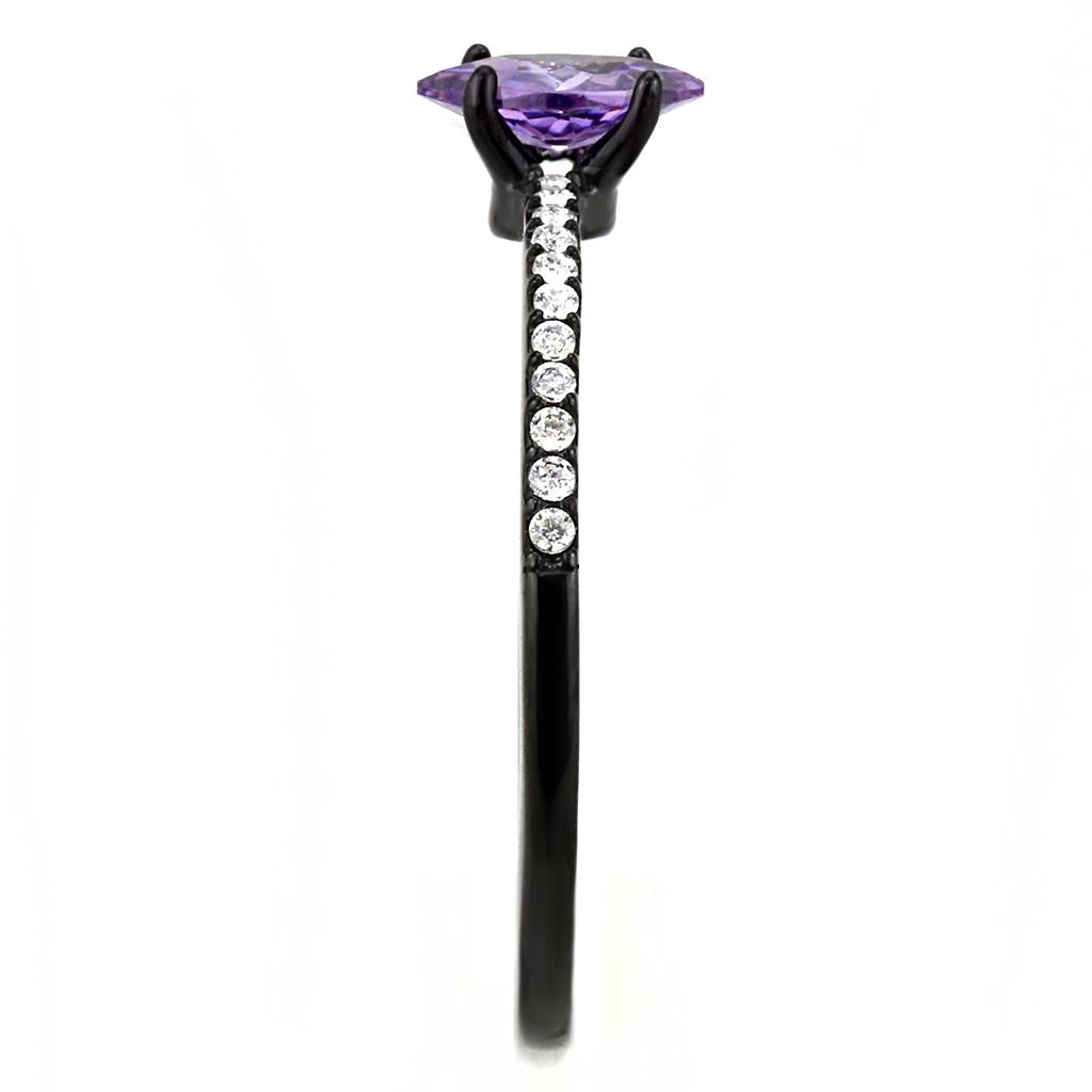 DA032 - IP Black(Ion Plating) Stainless Steel Ring with AAA Grade CZ in Amethyst