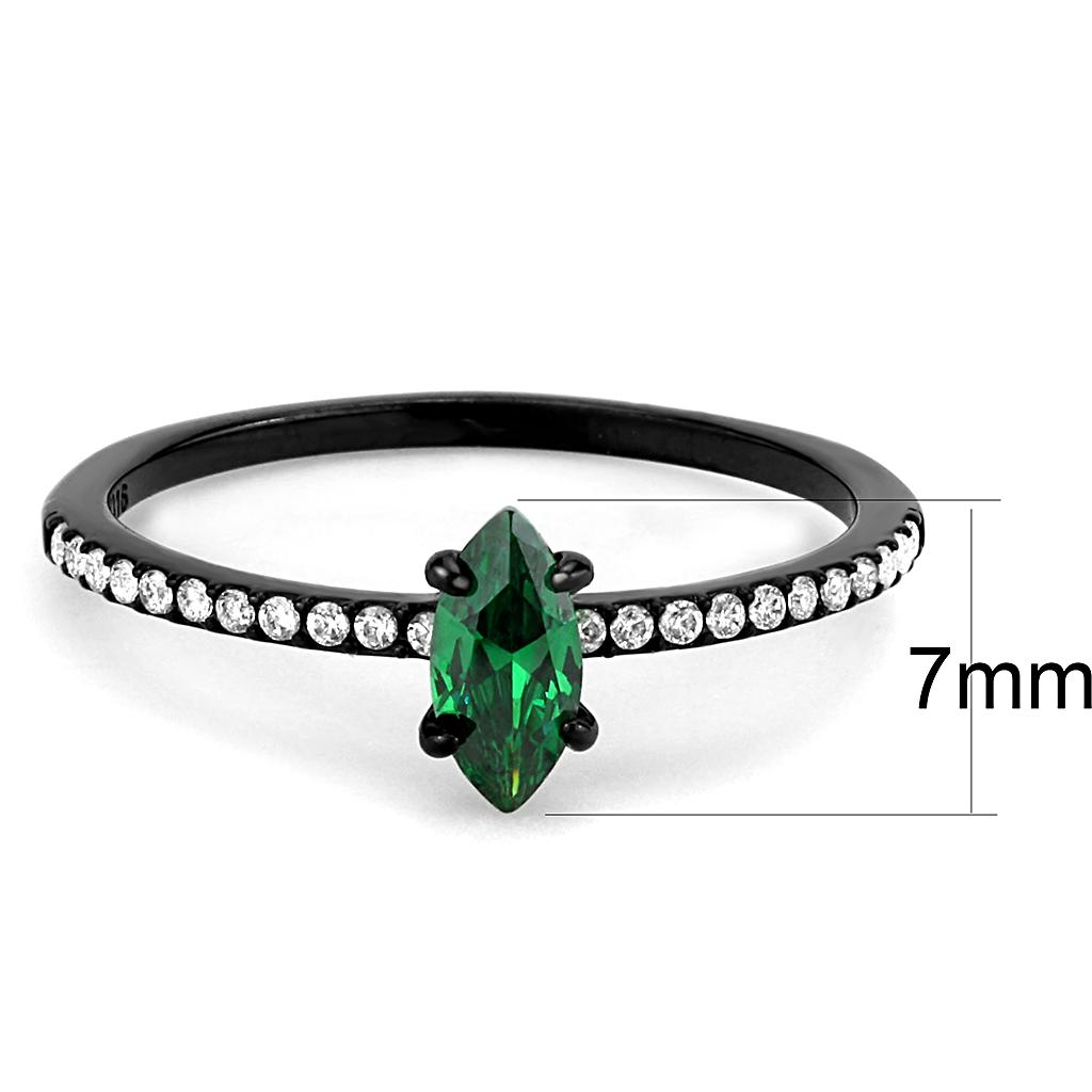 DA033 - IP Black(Ion Plating) Stainless Steel Ring with AAA Grade CZ in Emerald