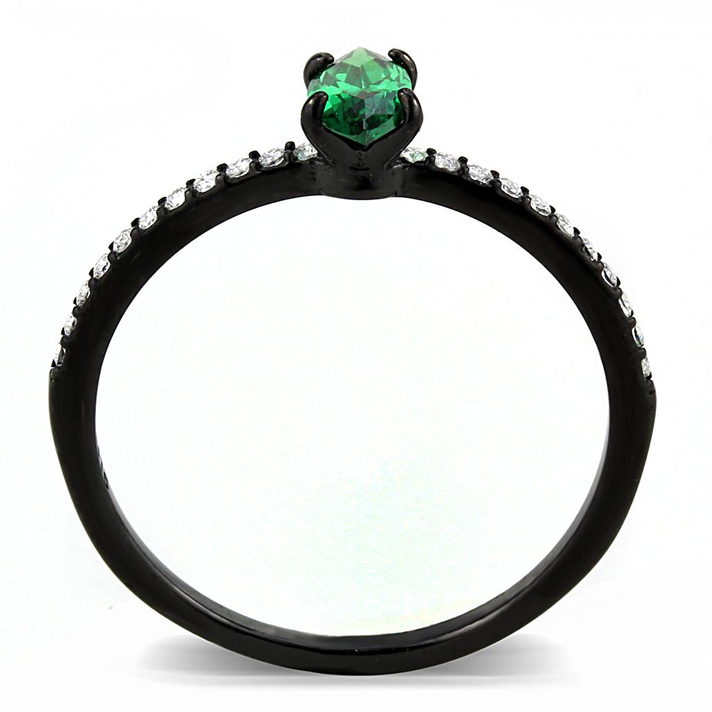 DA033 - IP Black(Ion Plating) Stainless Steel Ring with AAA Grade CZ in Emerald