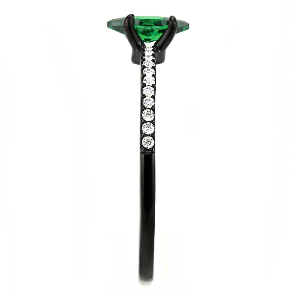 DA033 - IP Black(Ion Plating) Stainless Steel Ring with AAA Grade CZ in Emerald