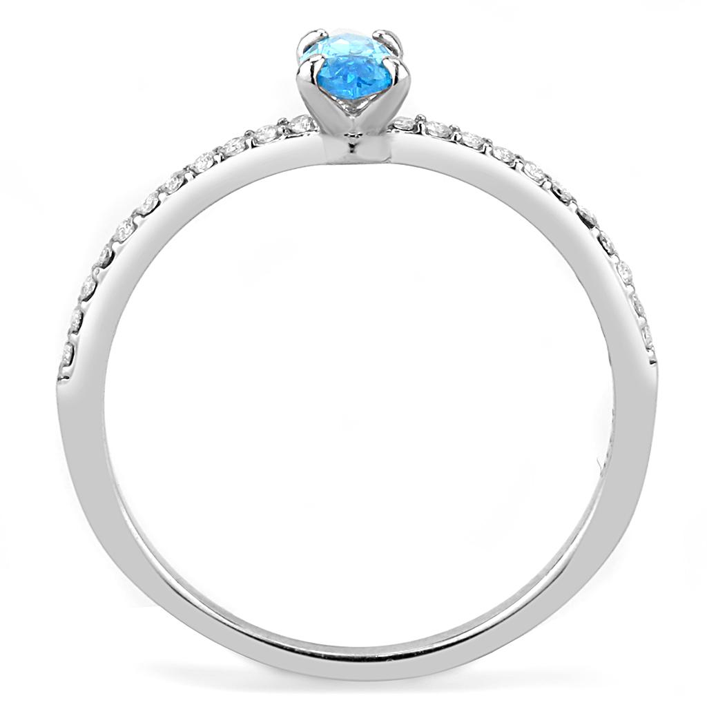 DA034 - High polished (no plating) Stainless Steel Ring with AAA Grade CZ in Sea Blue