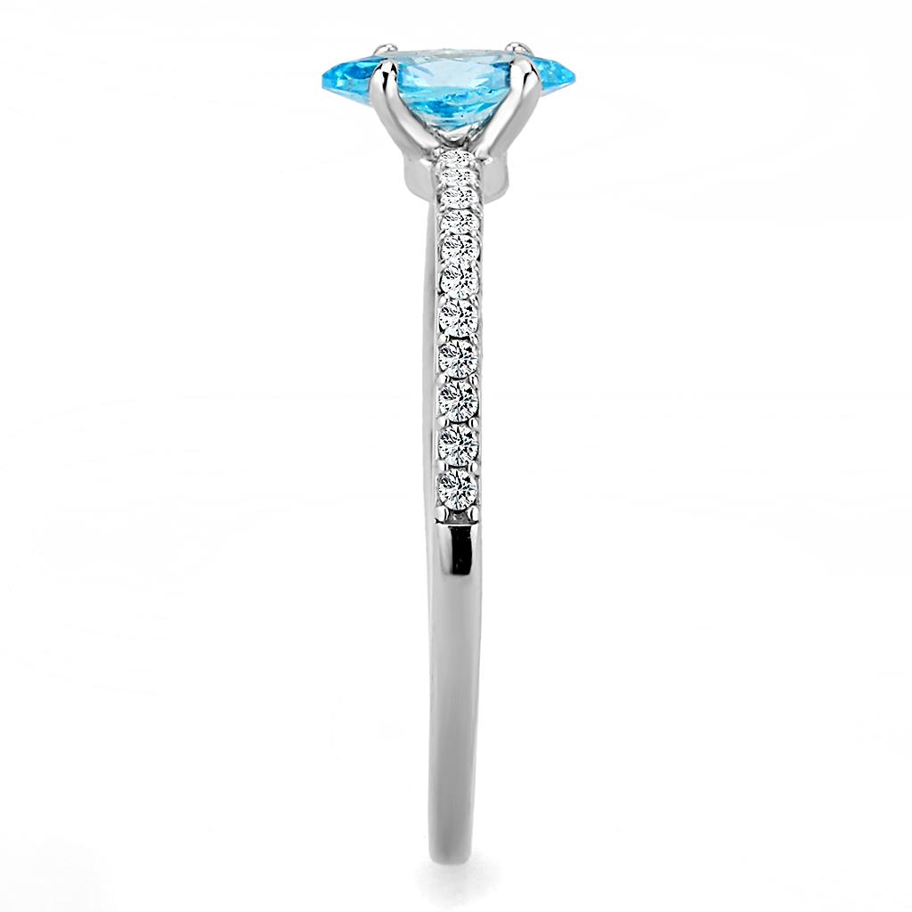 DA034 - High polished (no plating) Stainless Steel Ring with AAA Grade CZ in Sea Blue
