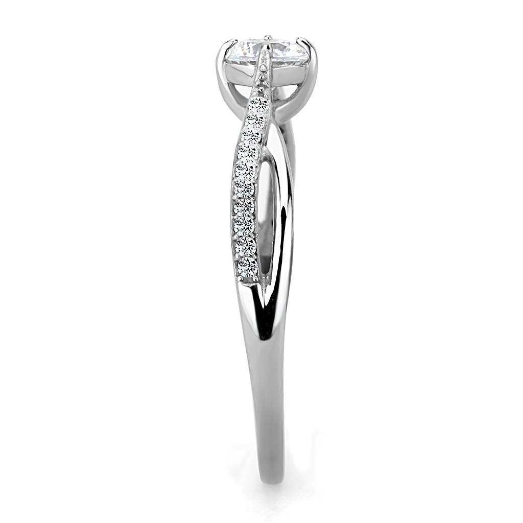 DA035 - High polished (no plating) Stainless Steel Ring with AAA Grade CZ in Clear