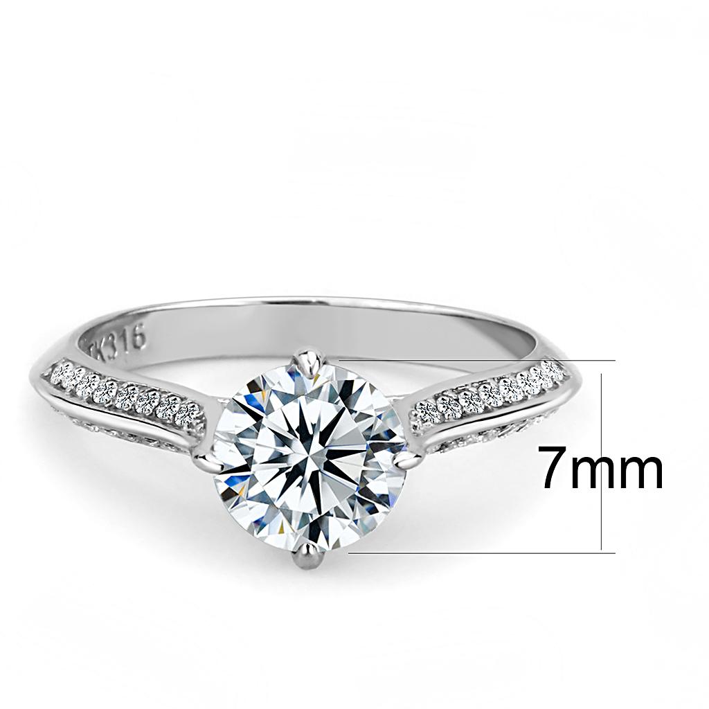 DA036 - High polished (no plating) Stainless Steel Ring with AAA Grade CZ in Clear