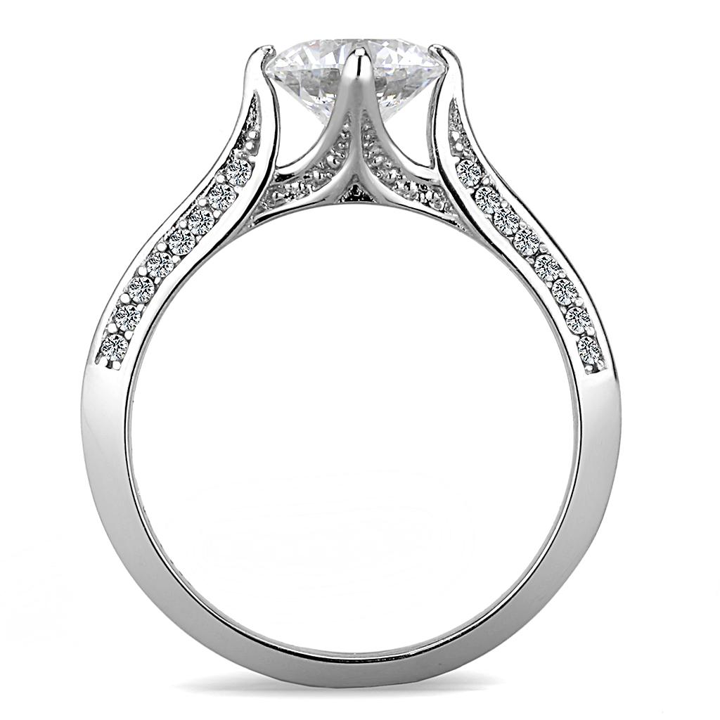 DA036 - High polished (no plating) Stainless Steel Ring with AAA Grade CZ in Clear