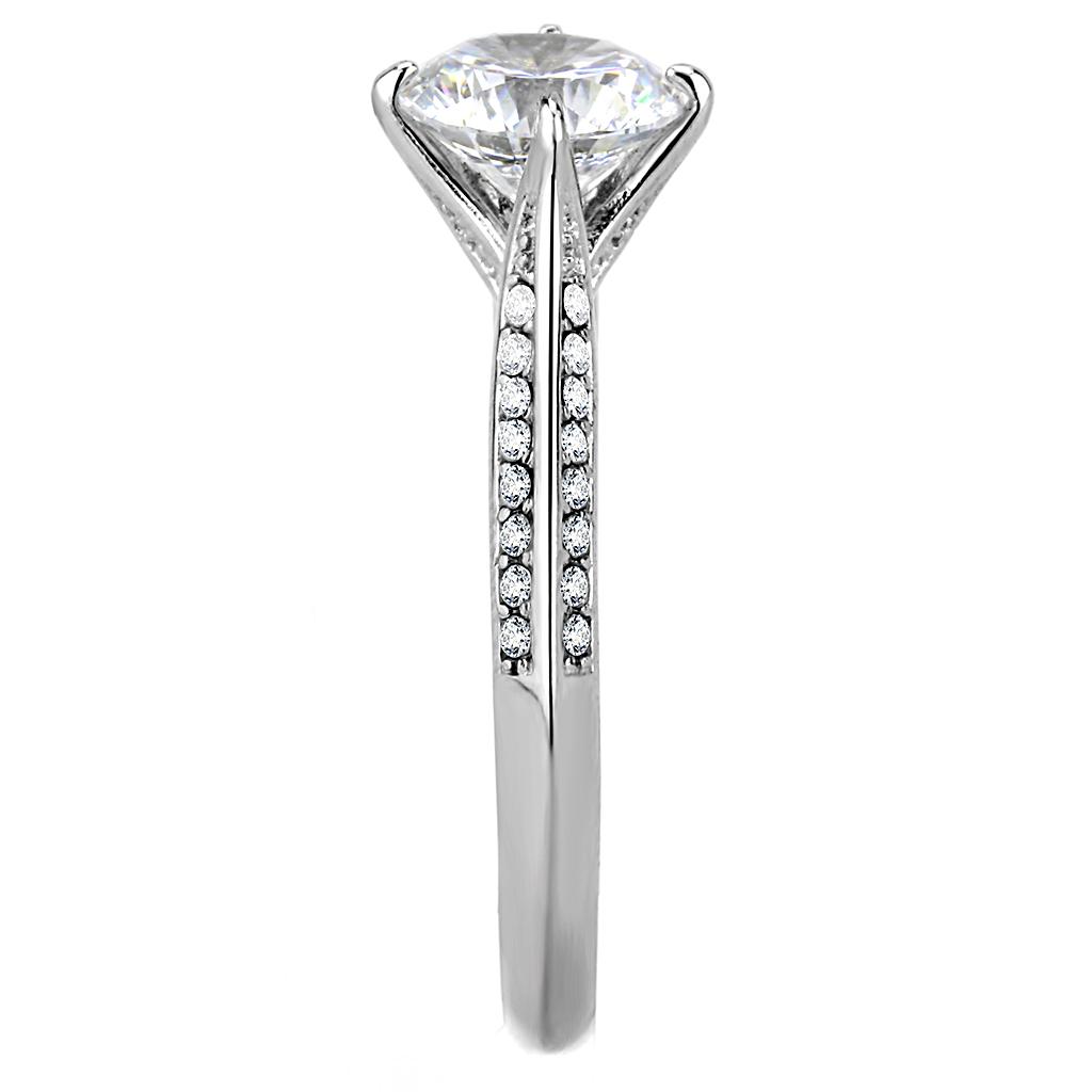 DA036 - High polished (no plating) Stainless Steel Ring with AAA Grade CZ in Clear