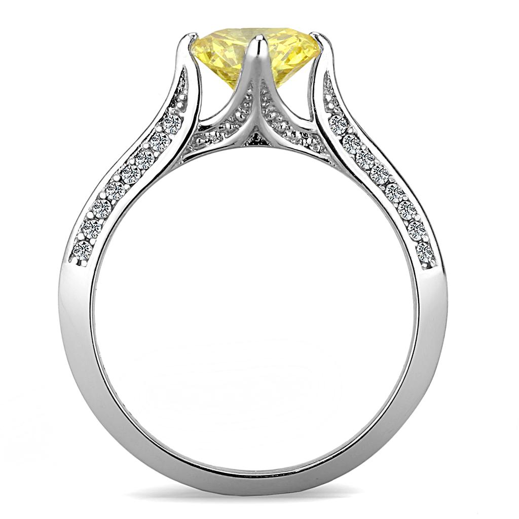 DA037 - High polished (no plating) Stainless Steel Ring with AAA Grade CZ in Topaz