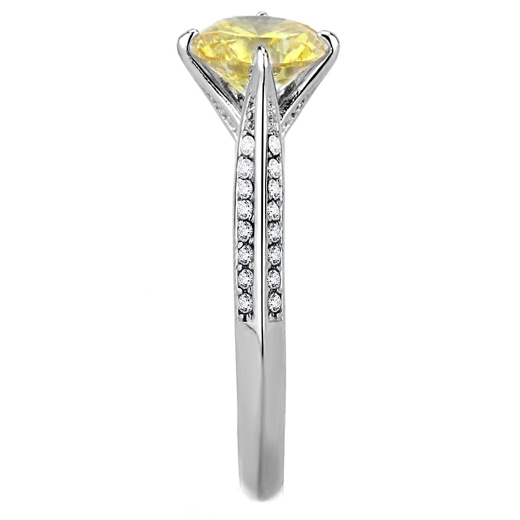 DA037 - High polished (no plating) Stainless Steel Ring with AAA Grade CZ in Topaz