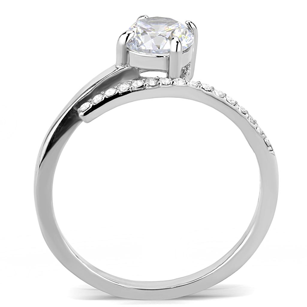 DA039 - High polished (no plating) Stainless Steel Ring with AAA Grade CZ in Clear