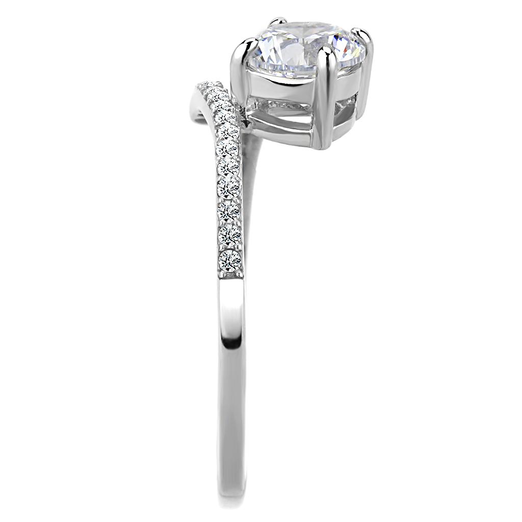DA039 - High polished (no plating) Stainless Steel Ring with AAA Grade CZ in Clear