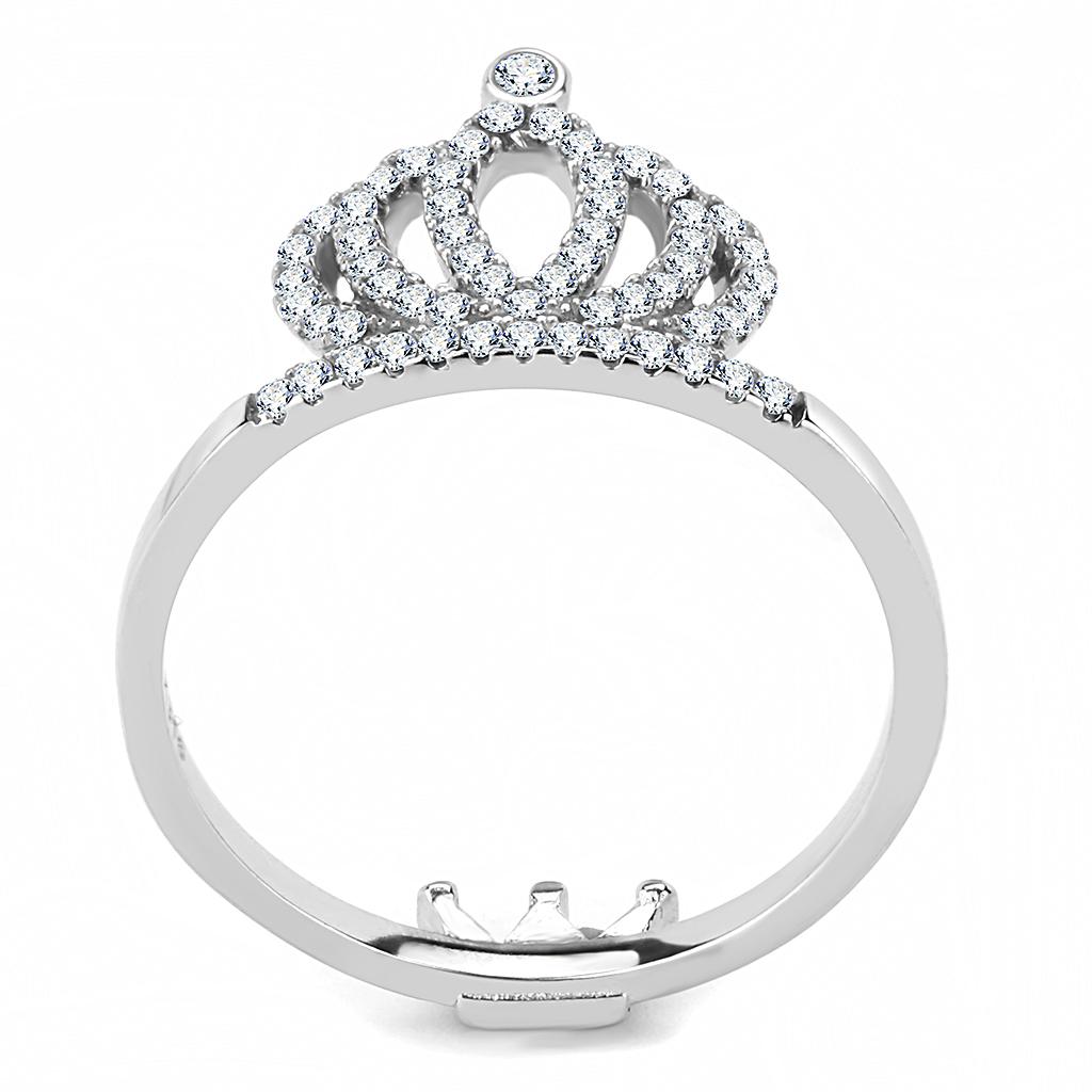 DA040 - High polished (no plating) Stainless Steel Ring with AAA Grade CZ in Clear