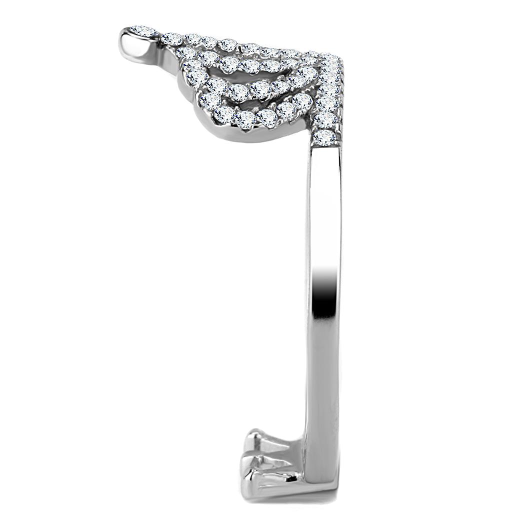 DA040 - High polished (no plating) Stainless Steel Ring with AAA Grade CZ in Clear