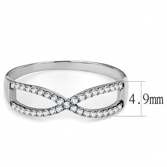 DA041 - High polished (no plating) Stainless Steel Ring with AAA Grade CZ in Clear