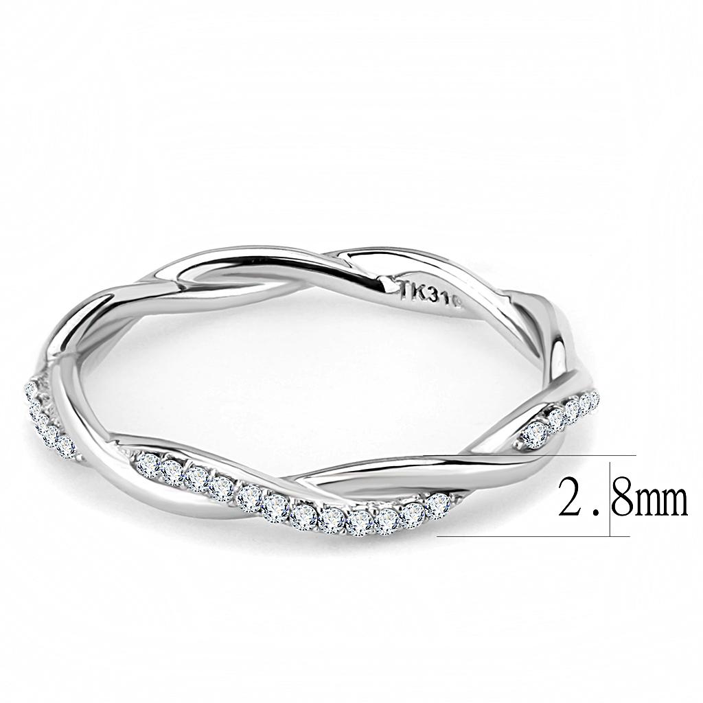 DA042 - High polished (no plating) Stainless Steel Ring with AAA Grade CZ in Clear