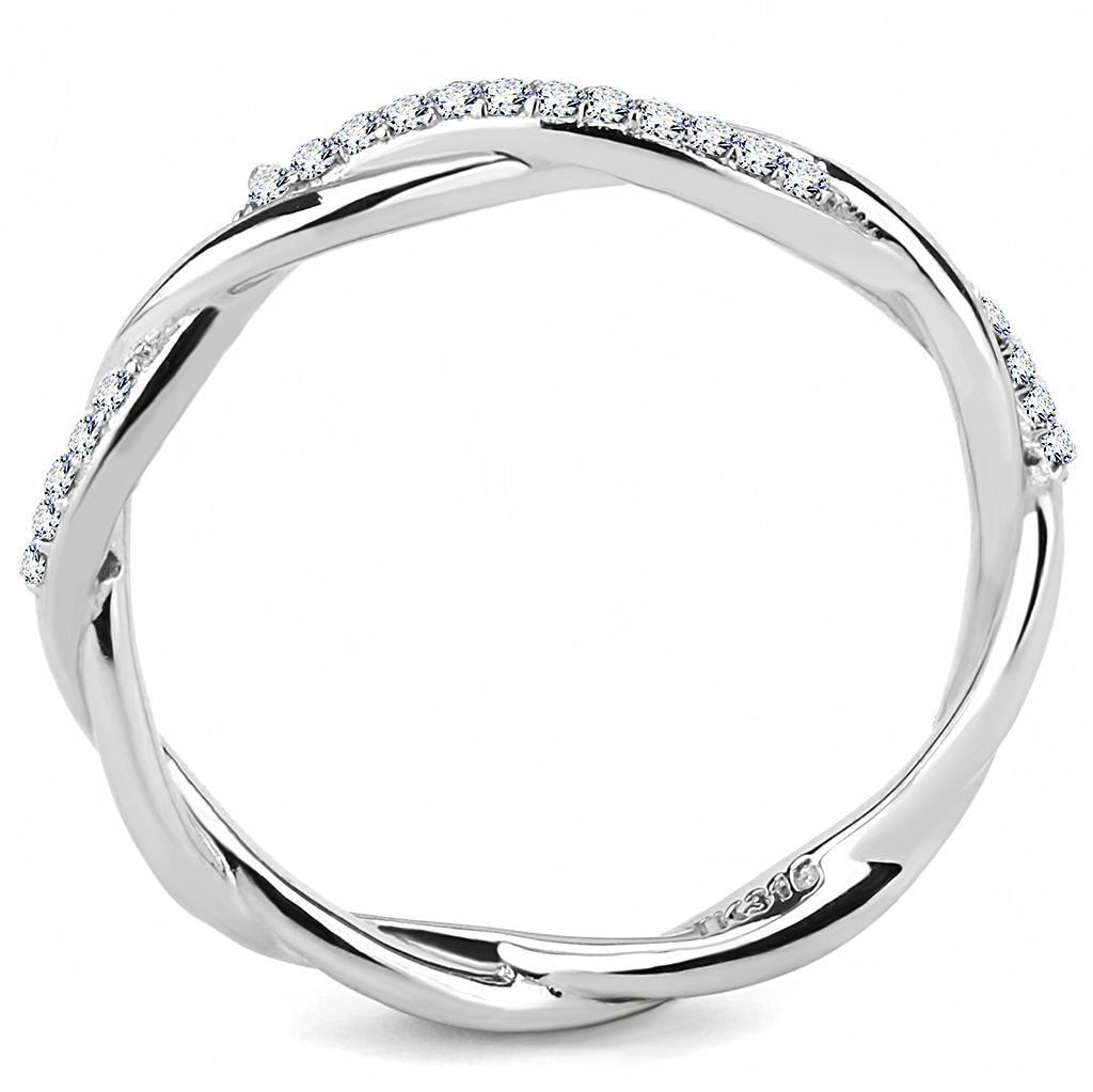DA042 - High polished (no plating) Stainless Steel Ring with AAA Grade CZ in Clear