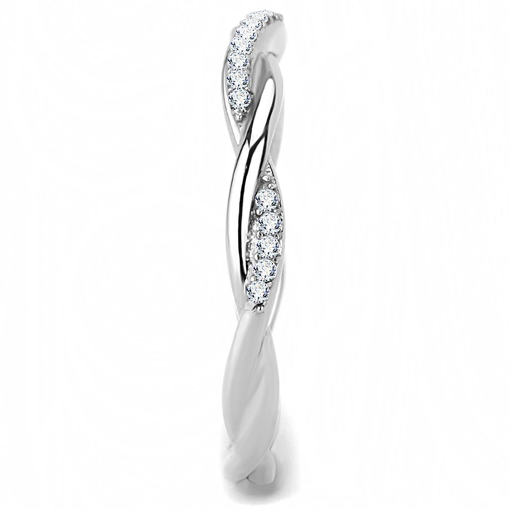 DA042 - High polished (no plating) Stainless Steel Ring with AAA Grade CZ in Clear