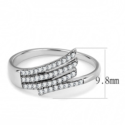 DA043 - High polished (no plating) Stainless Steel Ring with AAA Grade CZ in Clear
