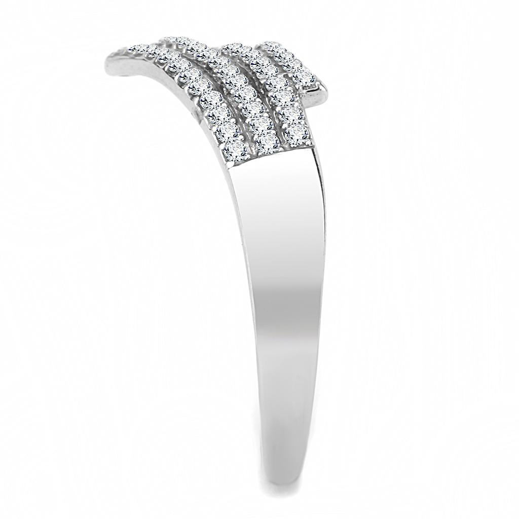 DA043 - High polished (no plating) Stainless Steel Ring with AAA Grade CZ in Clear