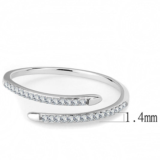 DA044 - High polished (no plating) Stainless Steel Ring with AAA Grade CZ in Clear