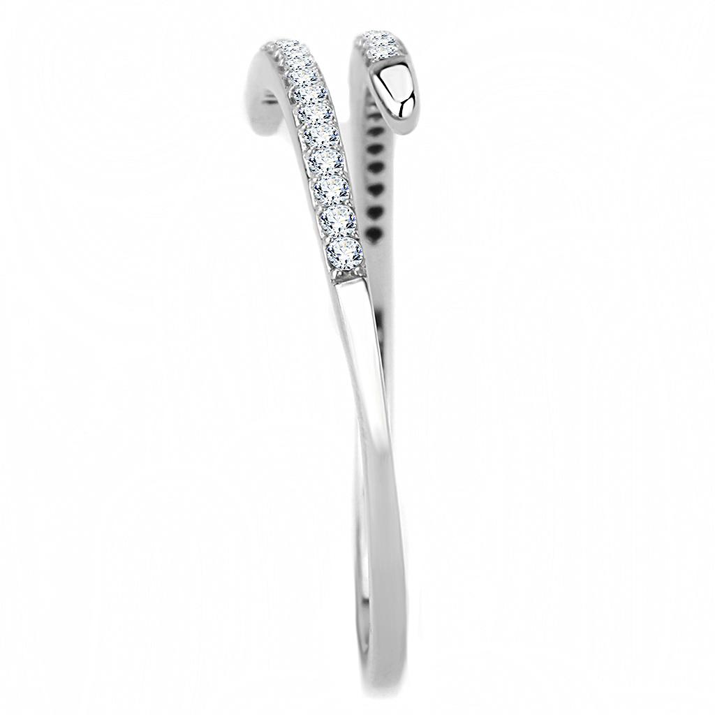 DA044 - High polished (no plating) Stainless Steel Ring with AAA Grade CZ in Clear