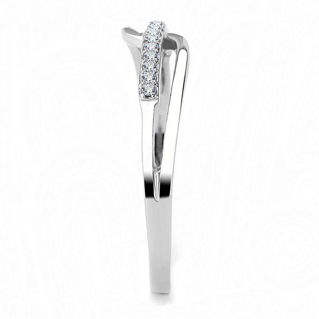DA045 - High polished (no plating) Stainless Steel Ring with AAA Grade CZ in Clear