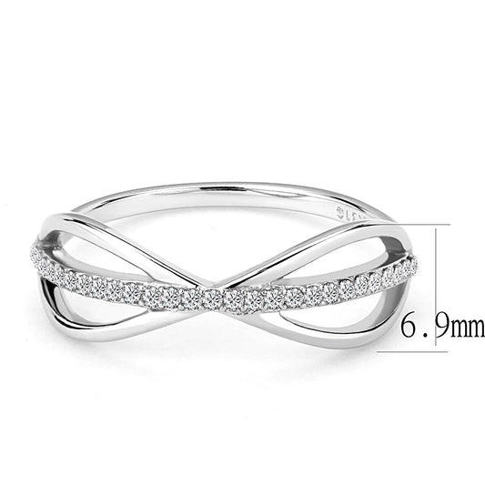 DA046 - High polished (no plating) Stainless Steel Ring with AAA Grade CZ in Clear