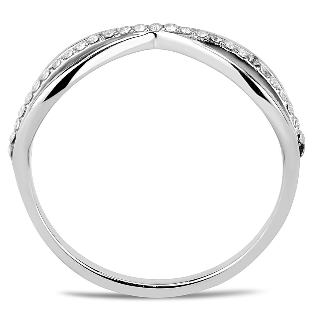 DA046 - High polished (no plating) Stainless Steel Ring with AAA Grade CZ in Clear