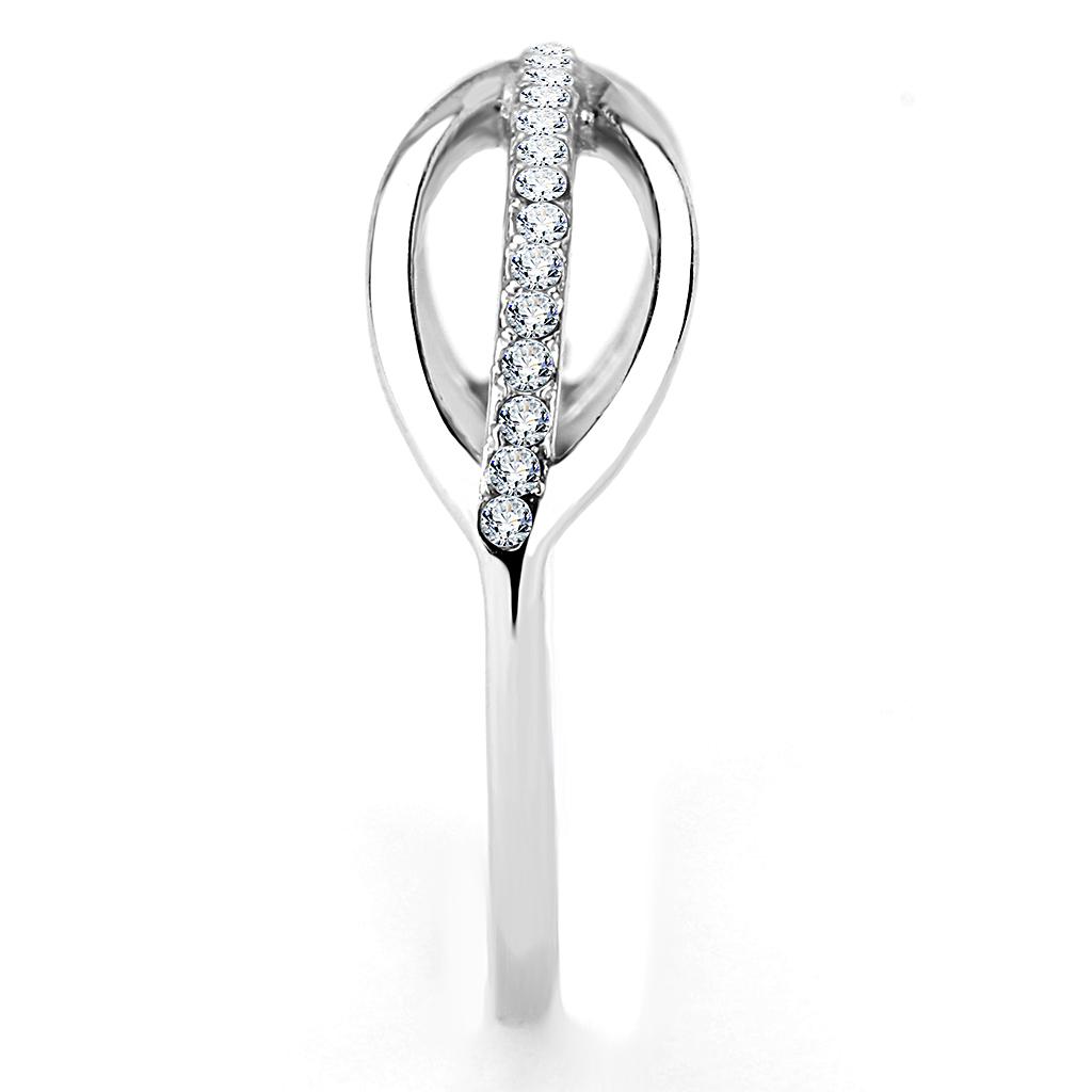 DA046 - High polished (no plating) Stainless Steel Ring with AAA Grade CZ in Clear