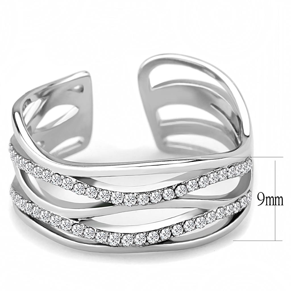 DA047 - High polished (no plating) Stainless Steel Ring with AAA Grade CZ in Clear