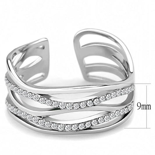 DA047 - High polished (no plating) Stainless Steel Ring with AAA Grade CZ in Clear