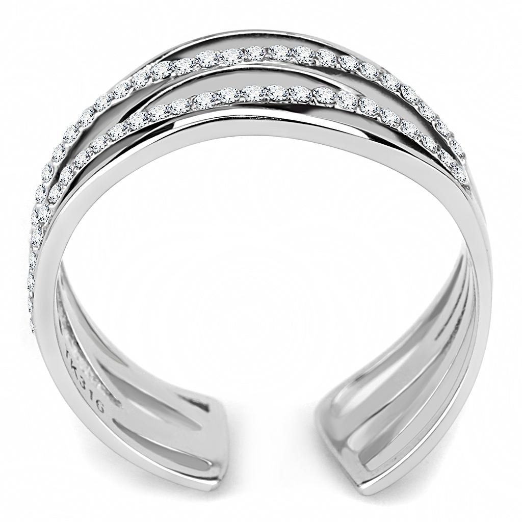 DA047 - High polished (no plating) Stainless Steel Ring with AAA Grade CZ in Clear