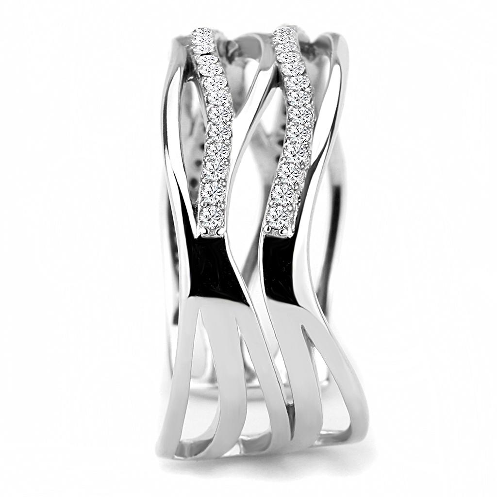 DA047 - High polished (no plating) Stainless Steel Ring with AAA Grade CZ in Clear