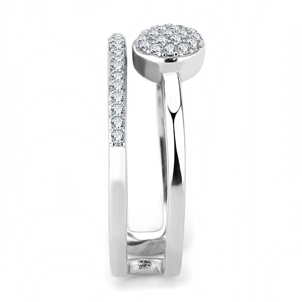DA048 - High polished (no plating) Stainless Steel Ring with AAA Grade CZ in Clear
