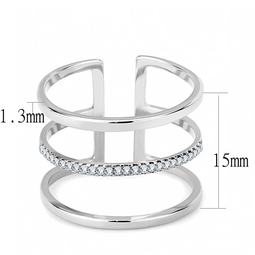 DA049 - High polished (no plating) Stainless Steel Ring with AAA Grade CZ in Clear