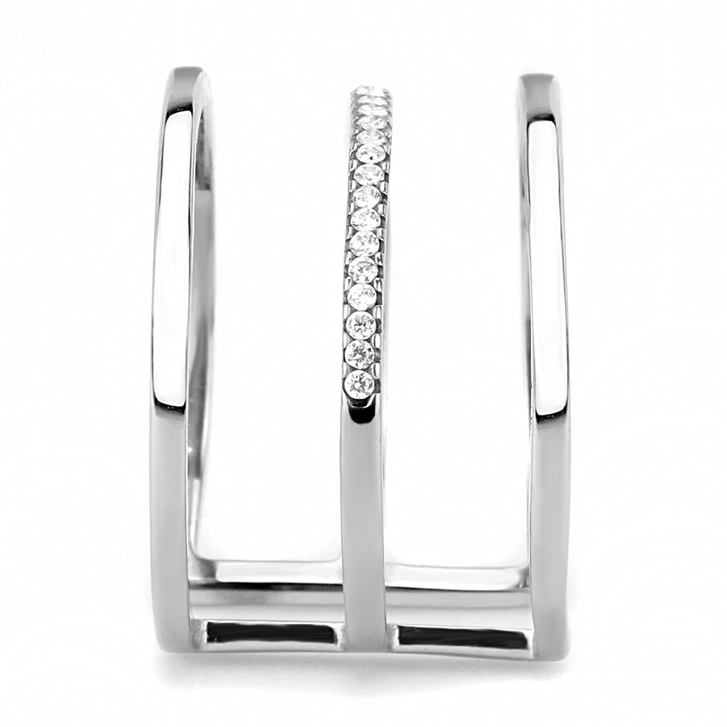 DA049 - High polished (no plating) Stainless Steel Ring with AAA Grade CZ in Clear