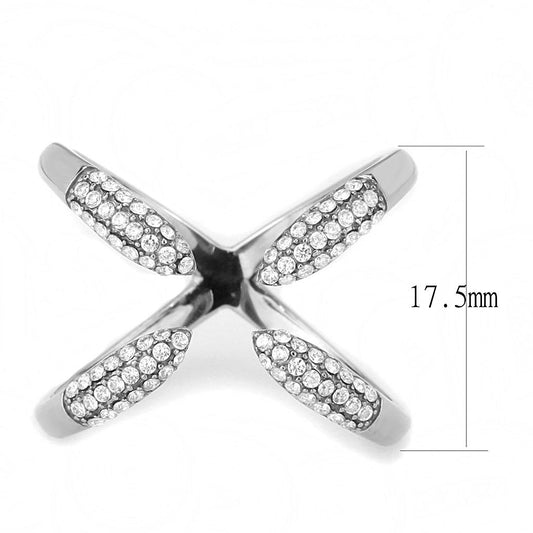 DA050 - High polished (no plating) Stainless Steel Ring with AAA Grade CZ in Clear
