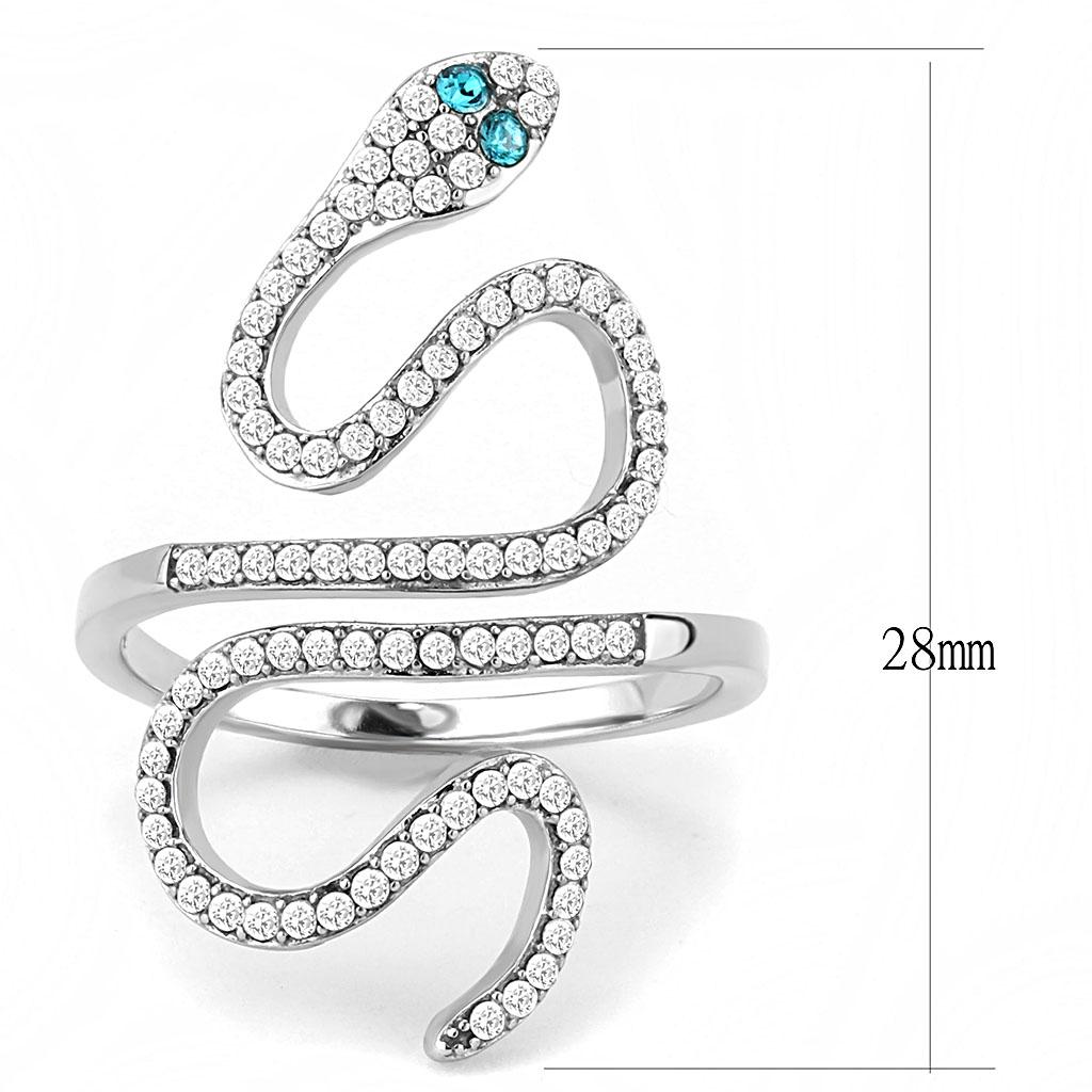 DA051 - High polished (no plating) Stainless Steel Ring with Top Grade Crystal in Blue Zircon